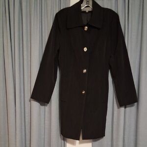 Anne Klein Elegant Black Trench Coat with Gold Accents